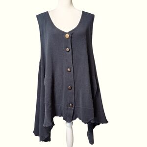 Blue Fish button up oversized sweater vest Thermal Knit Waffle 2X